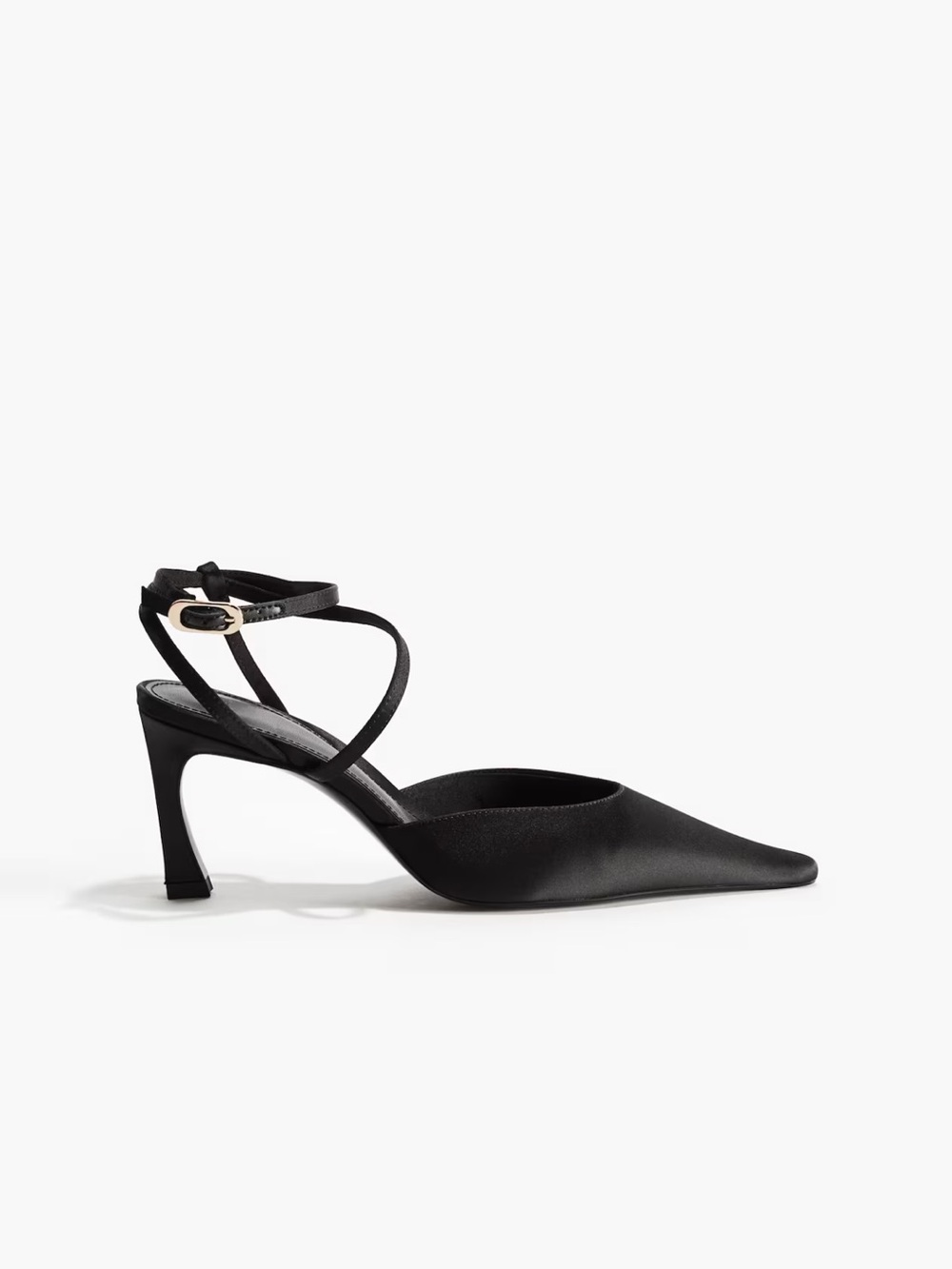 H&M Black Pointed Slingback Pumps with Ankle Strap